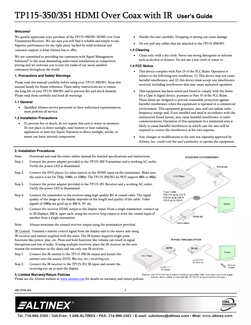 First page image of the manual for TP115-350