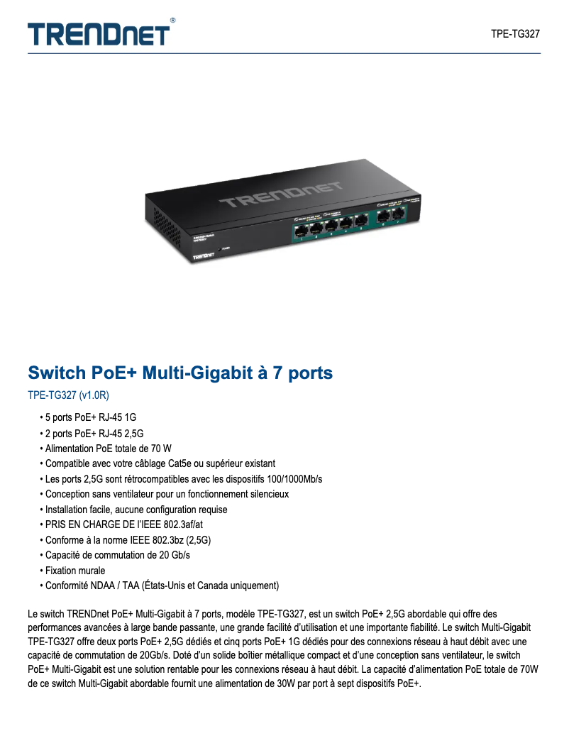 First page image of the manual for TPE-TG327