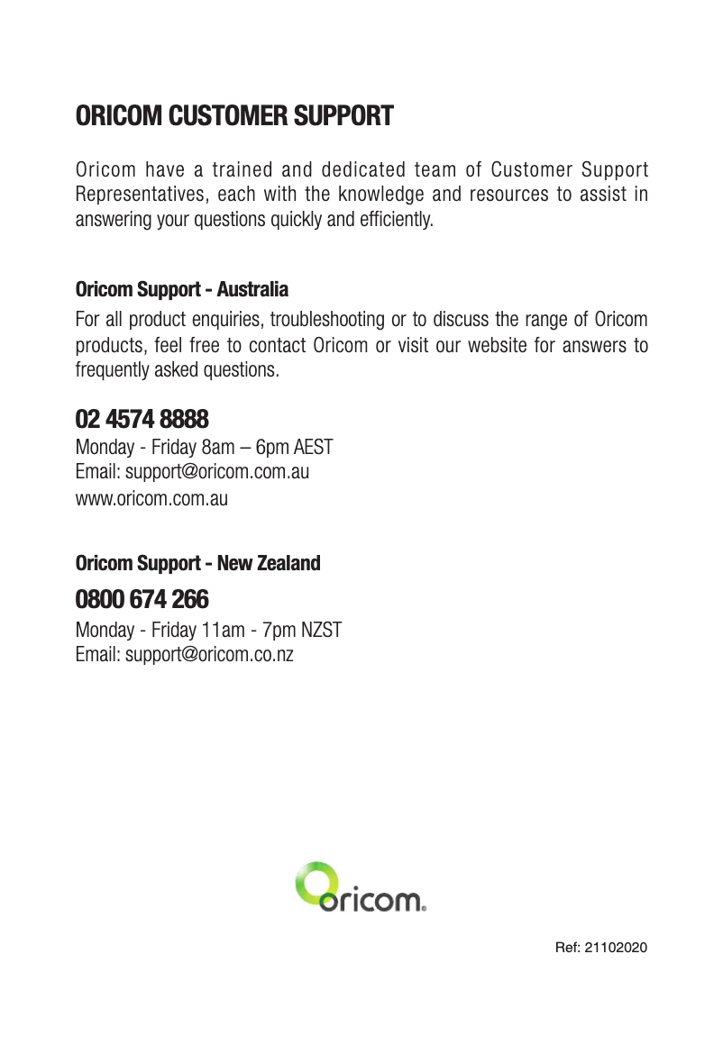 Page 1 de la notice Manuel utilisateur Oricom BS7SC895