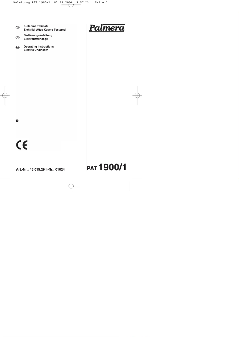 First page image of the manual for PAT 1900