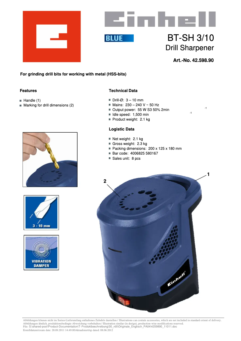 Page 1 of the manual User Manual Einhell BT-SH 3/10