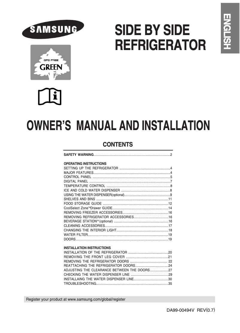 Page 1 of the manual User Manual Samsung RS21JCSV