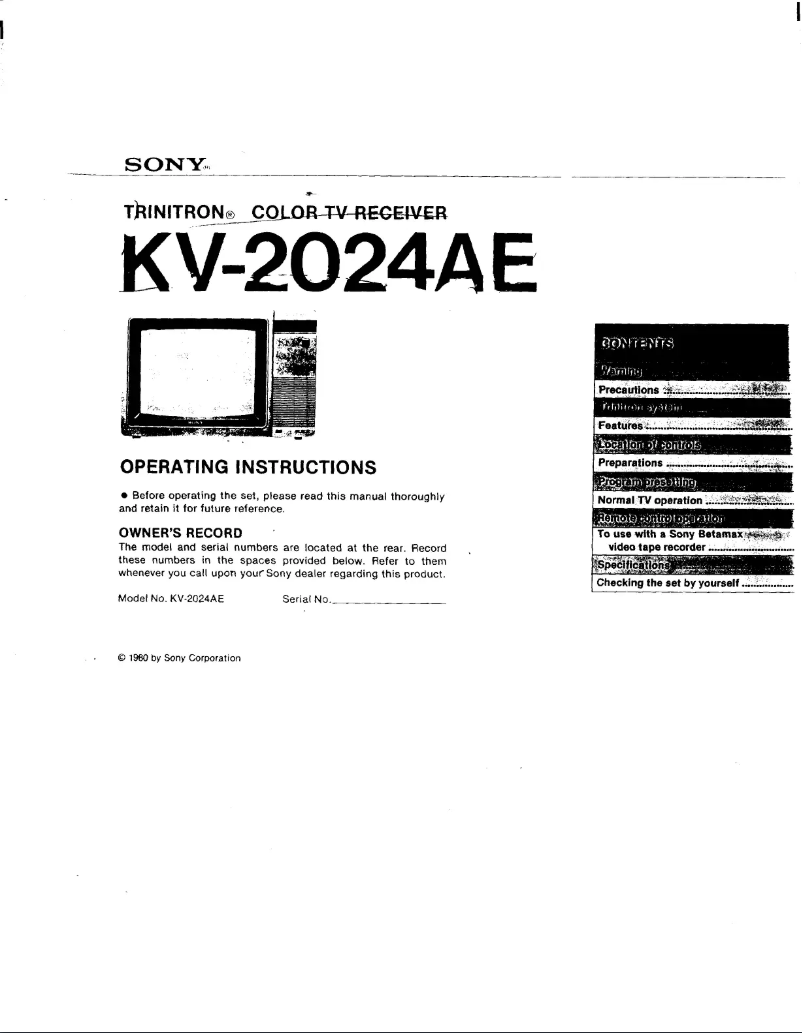 Page 1 of the manual User Manual Sony KV-2024AE