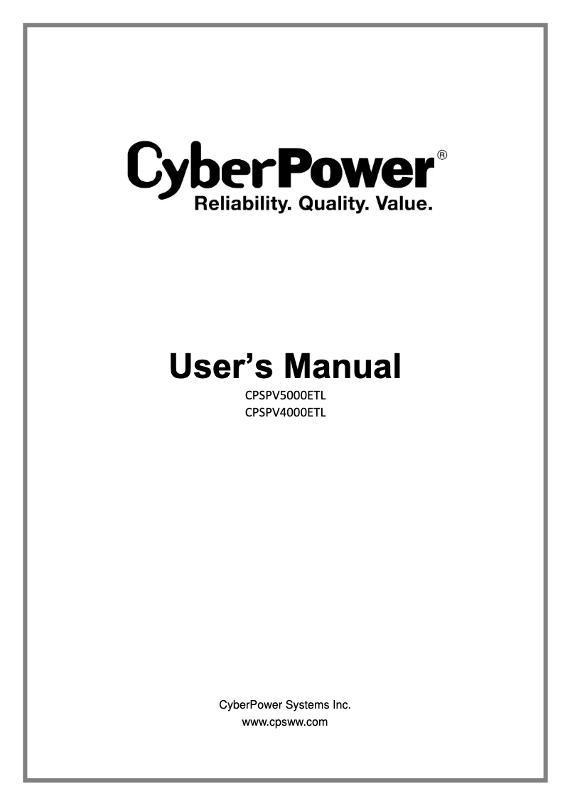 First page image of the manual for CPSPV5000ETL