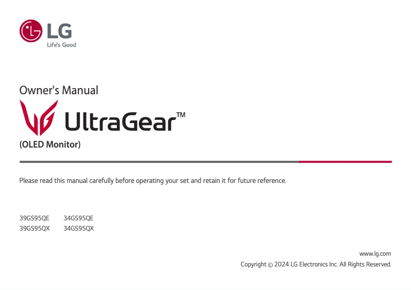 Page 1 of the manual User Manual LG UltraGear 39GS95QE