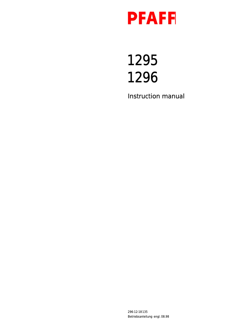 Page 1 of the manual User Manual Pfaff 1296
