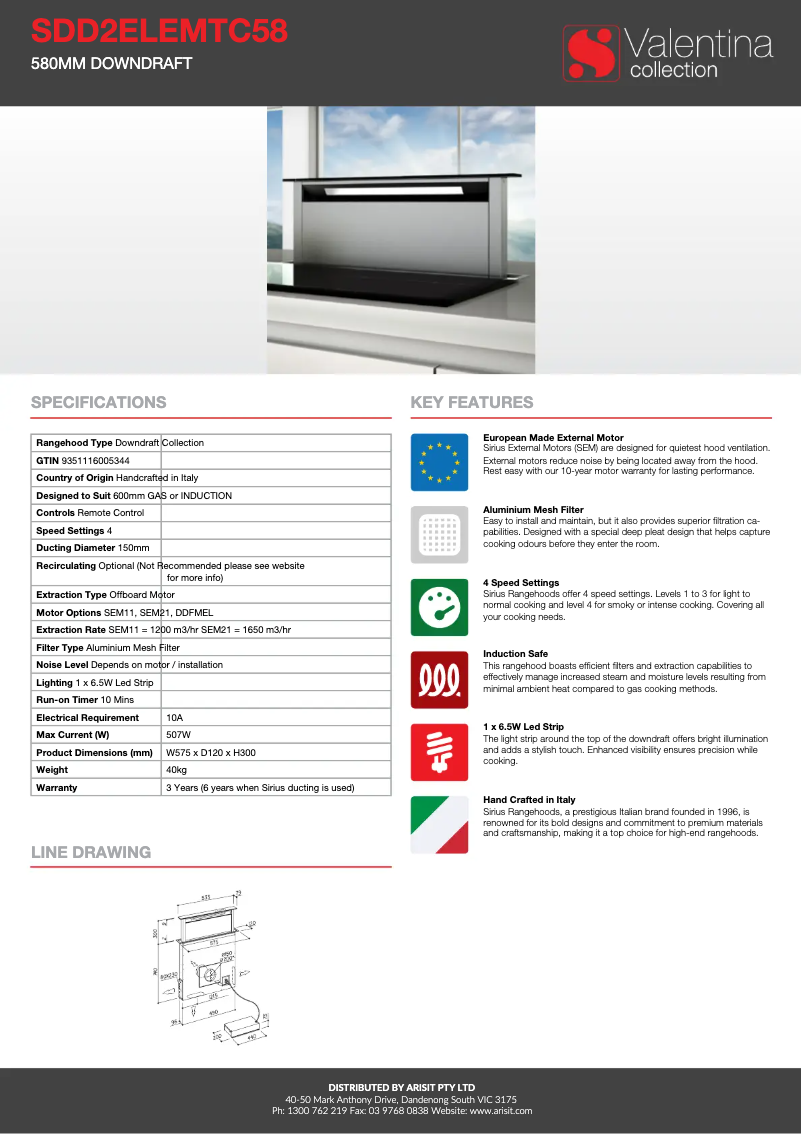 Page 1 of the manual Technical Sheet Sirius SDD2ELEMTC58