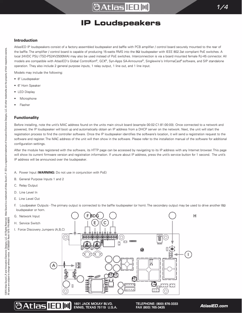 Page 1 of the manual User Manual Atlas Sound I8SCMF+