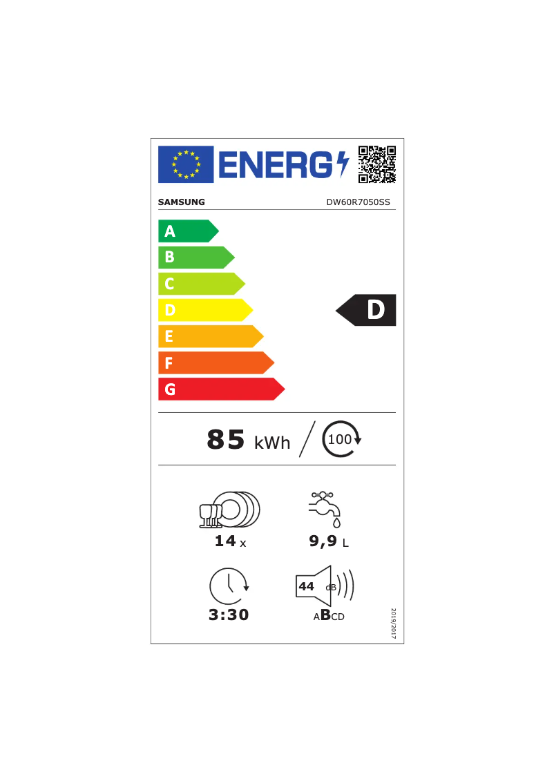 Page 1 of the manual Energy Label Samsung DW60R7050SS