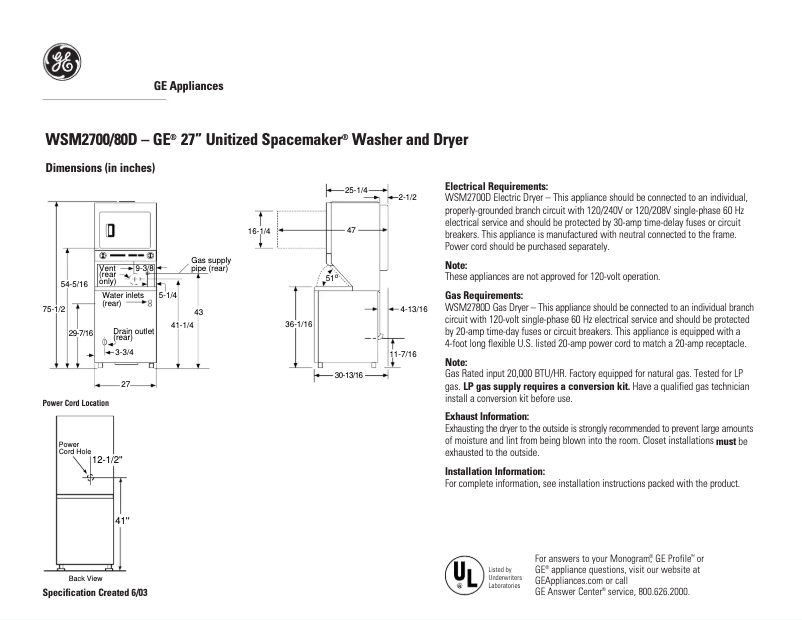 First page image of the manual for WSM2780DWW