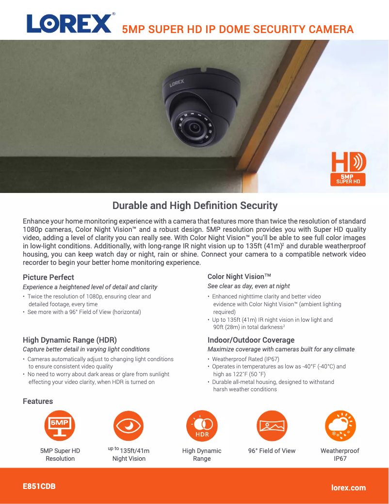 Page 1 of the manual Technical Sheet Lorex E581CDB