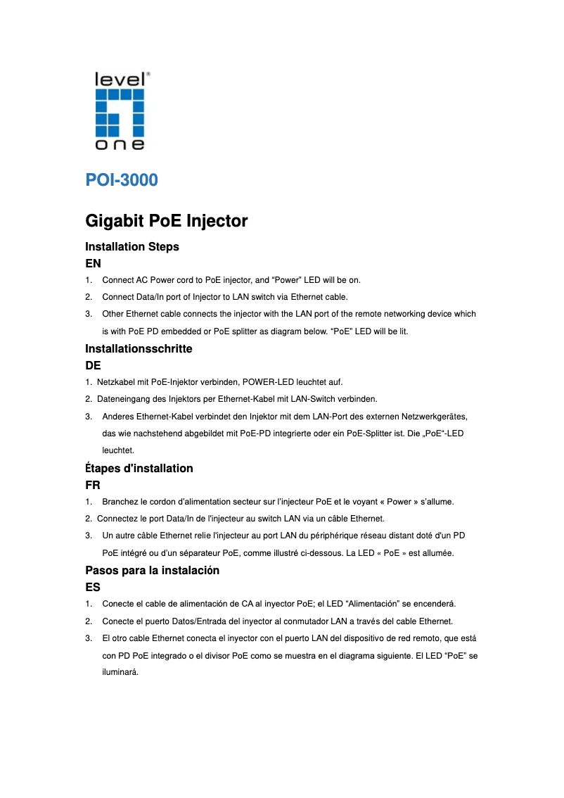 Page 1 of the manual User Manual LevelOne POI-3000