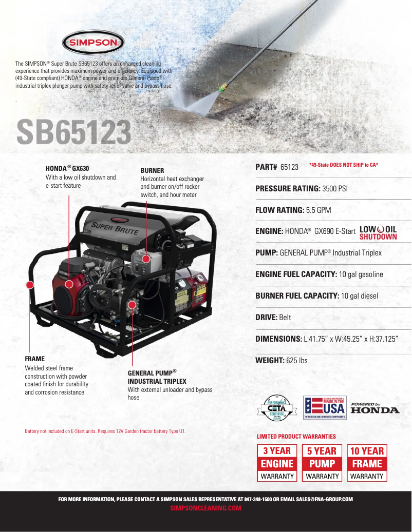 Page 1 of the manual Technical Sheet Simpson Super Brute SB65123