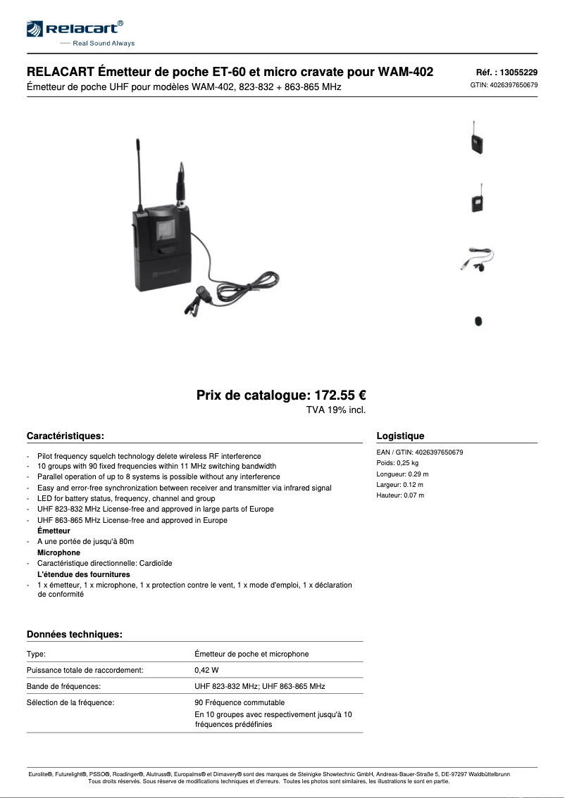 Page 1 of the manual Technical Sheet Relacart ET-60