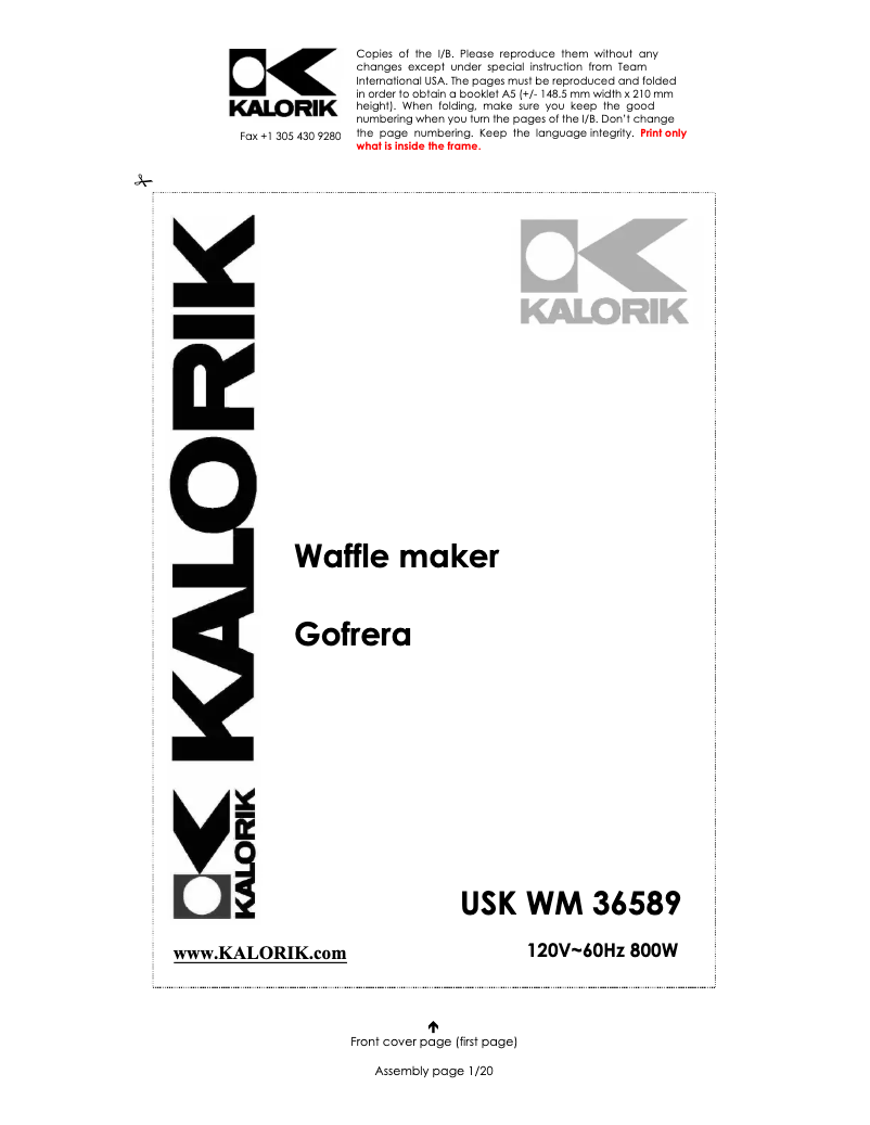 Page 1 of the manual User Manual Kalorik WM 36589 R