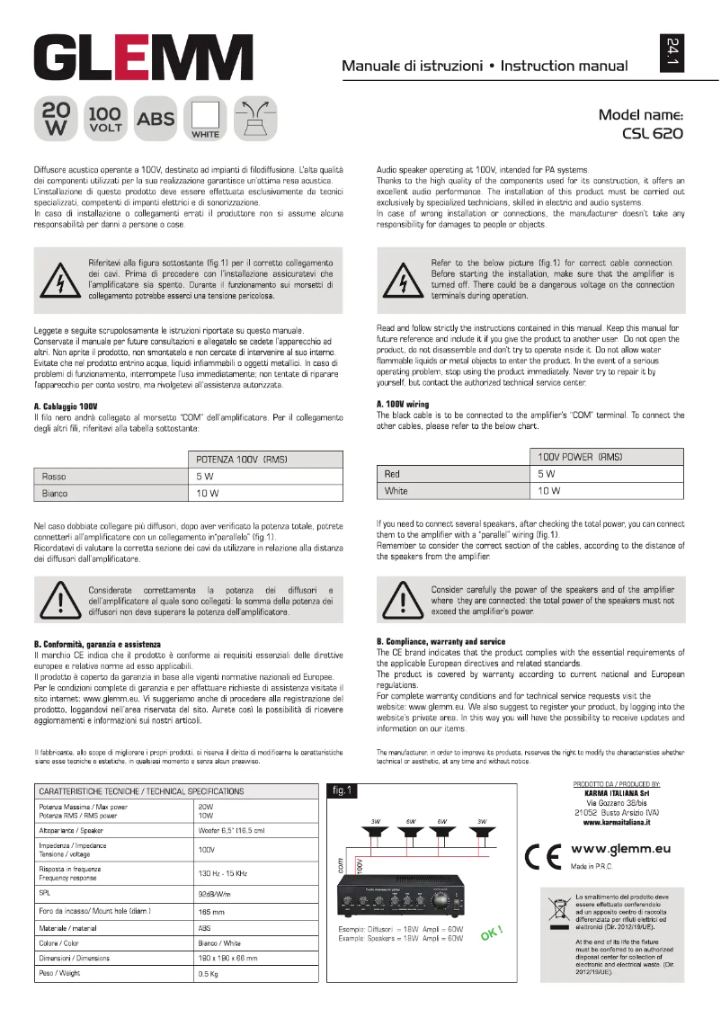 Page 1 of the manual User Manual Glemm CSL 620