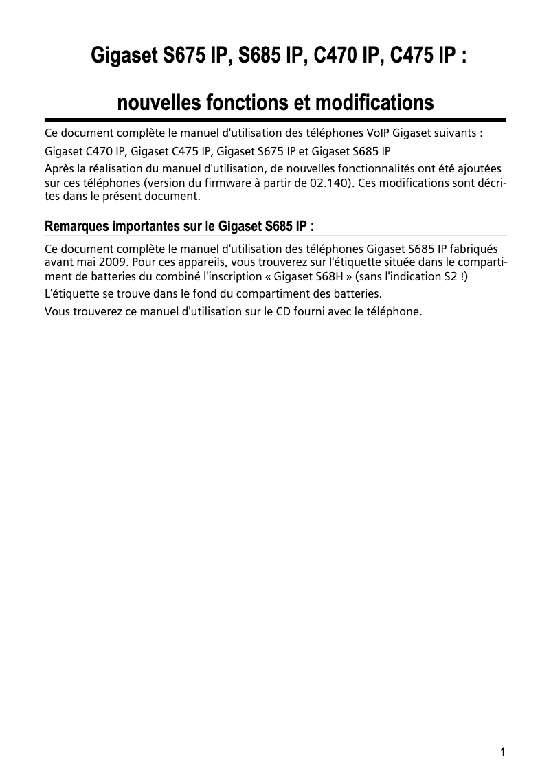 First page image of the manual for Gigaset S685 IP