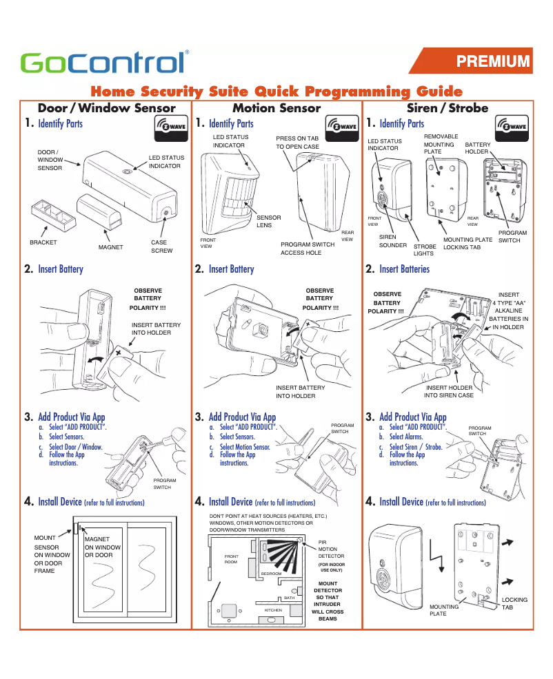 First page image of the manual for Z-Wave Home Security Suite
