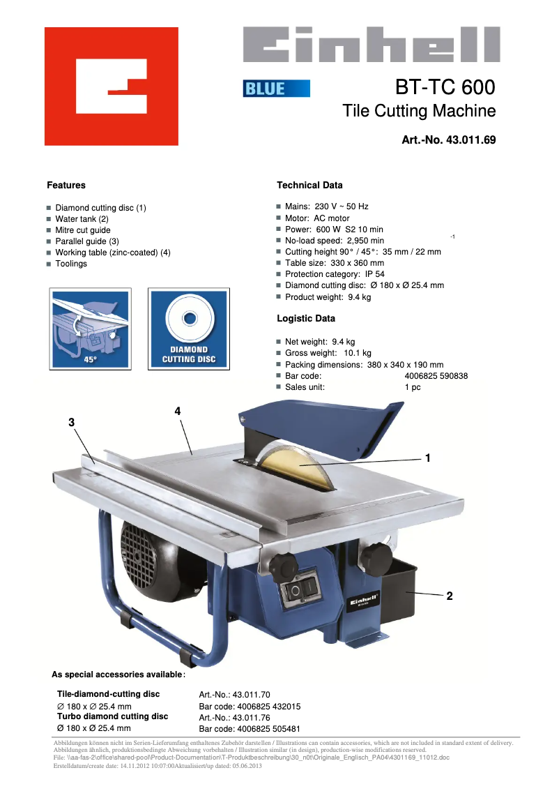 Page 1 of the manual User Manual Einhell BT-TC 600