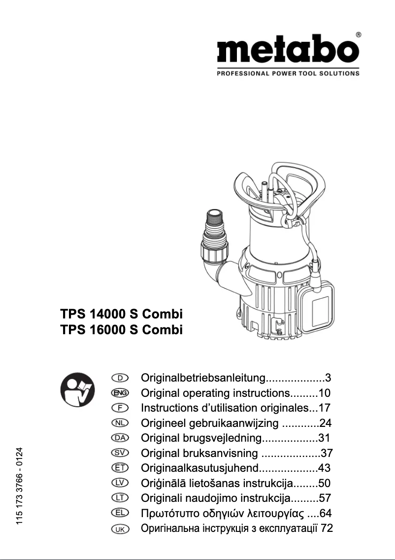 First page image of the manual for TPS 16000 S Combi