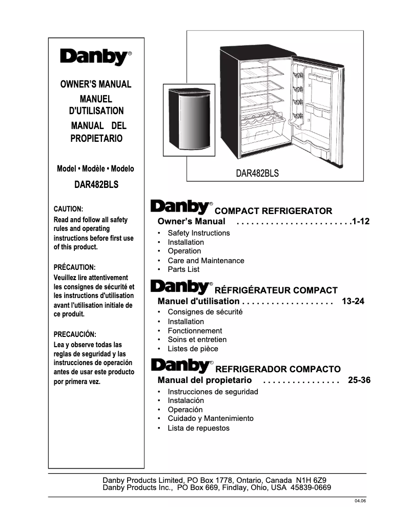 Page 1 of the manual User Manual Danby DAR482BLS
