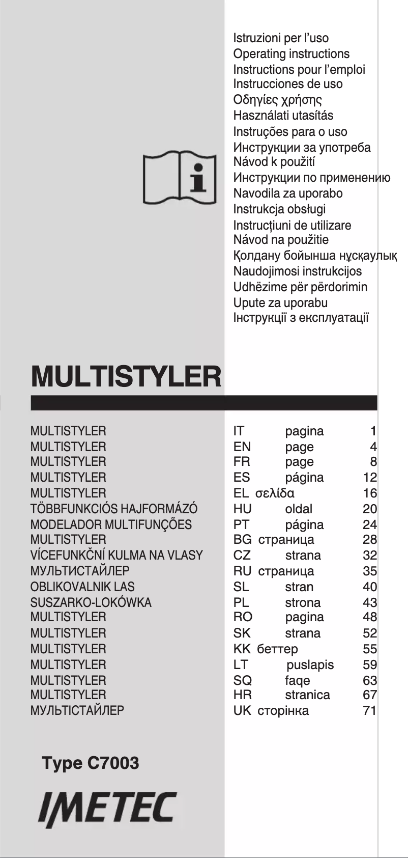First page image of the manual for Bellissima Italia GM9 90
