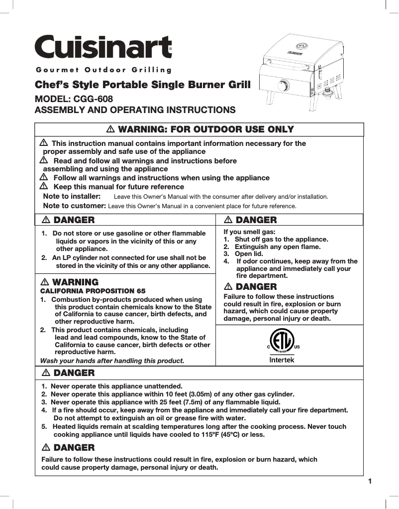 Page 1 of the manual User Manual Cuisinart CGG-608
