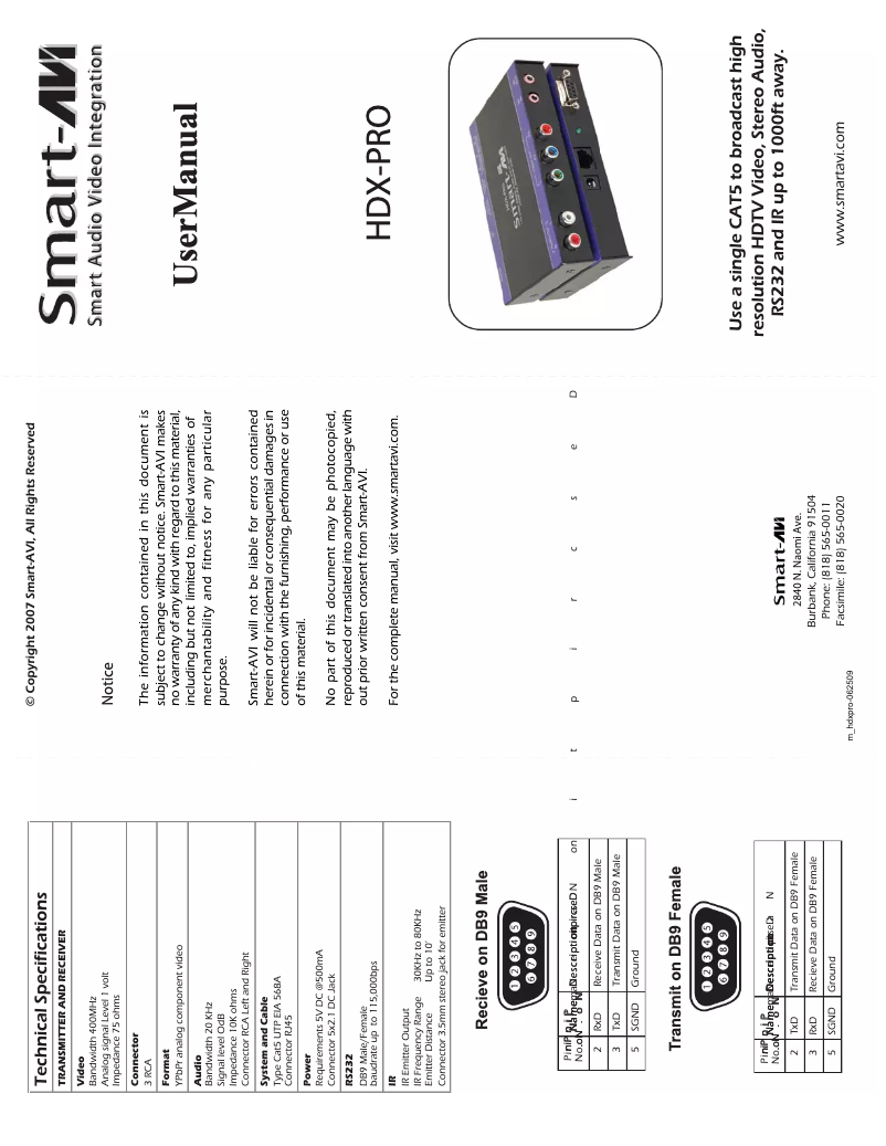 First page image of the manual for HDX-PRO