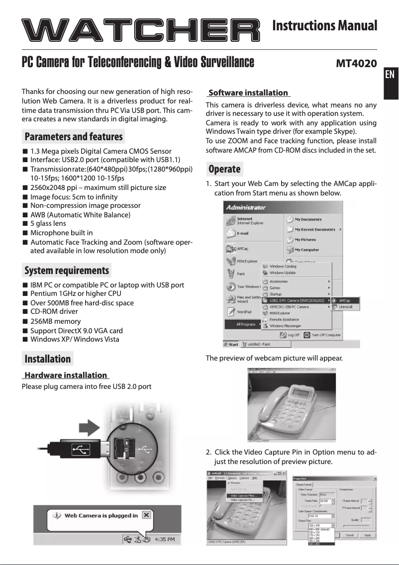 First page image of the manual for MT4020