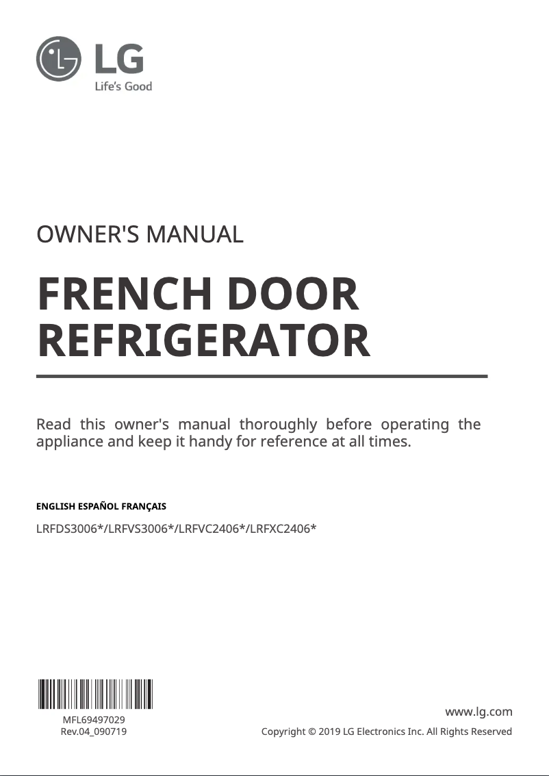 First page image of the manual for LRFDS3006S