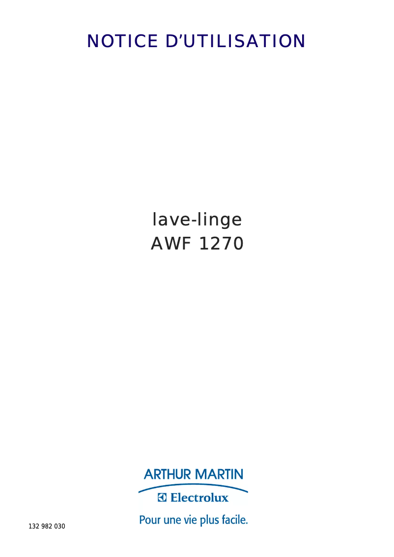 Page 1 of the manual User Manual Arthur Martin-Electrolux AWF 1270