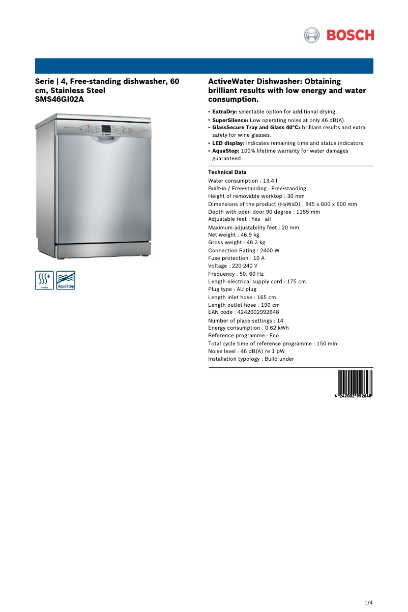 First page image of the manual for SMS46GI02A