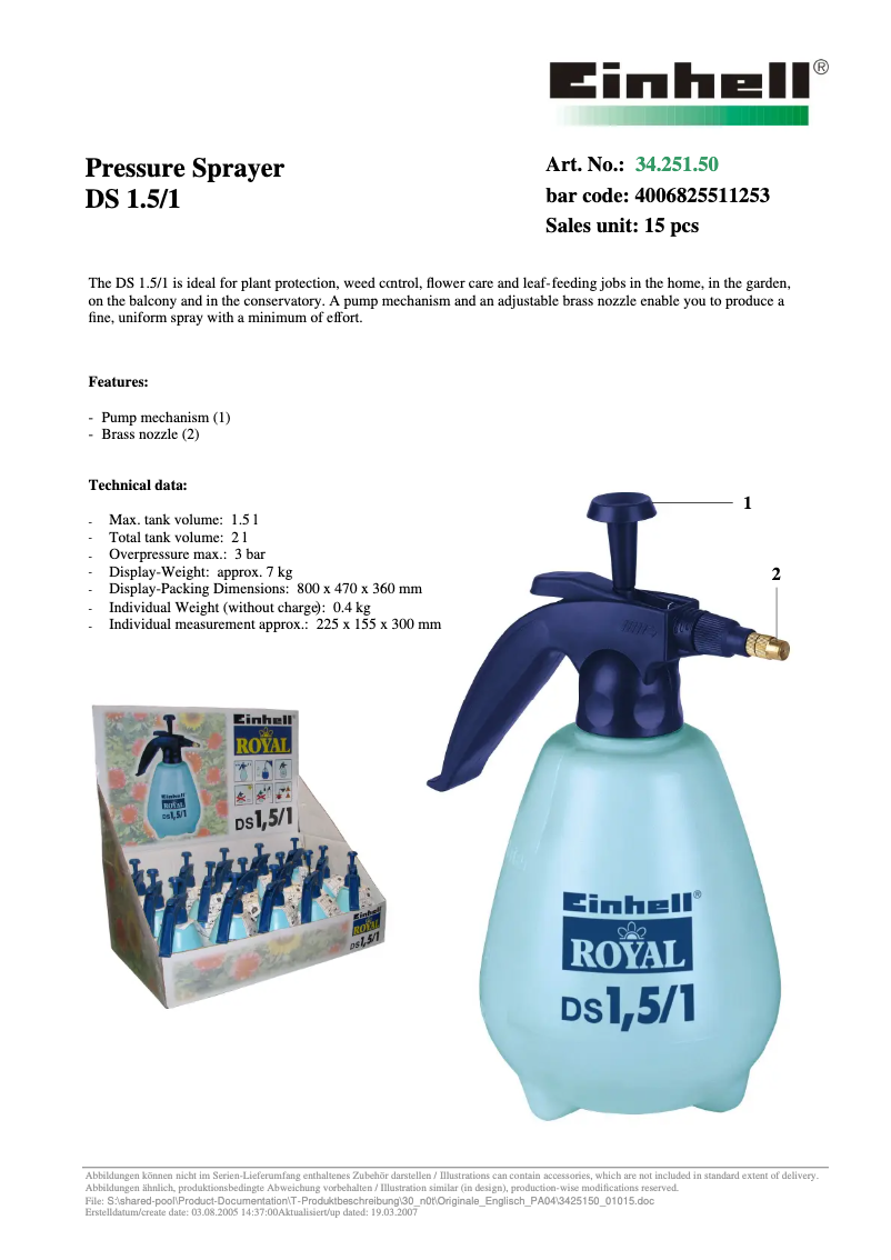 First page image of the manual for DS 1,5/1