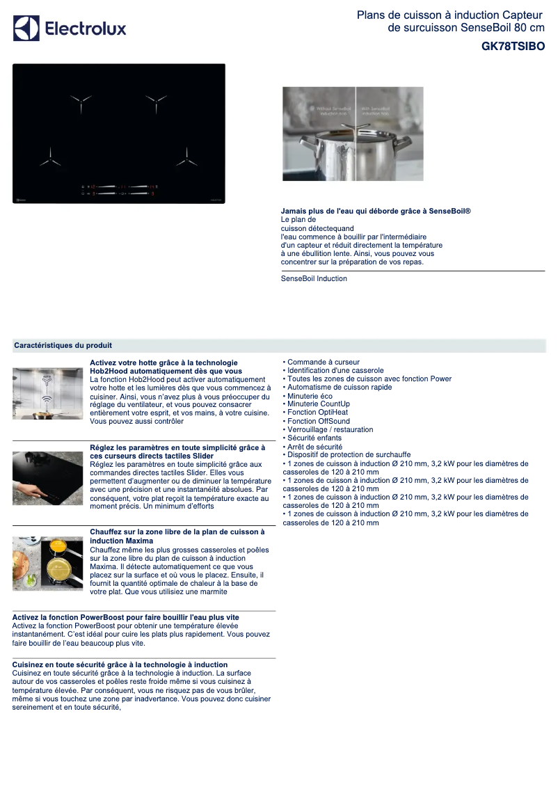 Page 1 of the manual Technical Sheet Electrolux GK78TSIBO
