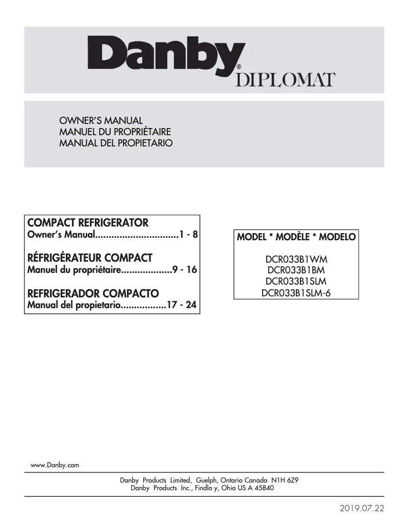 Page 1 of the manual Instruction Manual Danby DCR033B1SLM