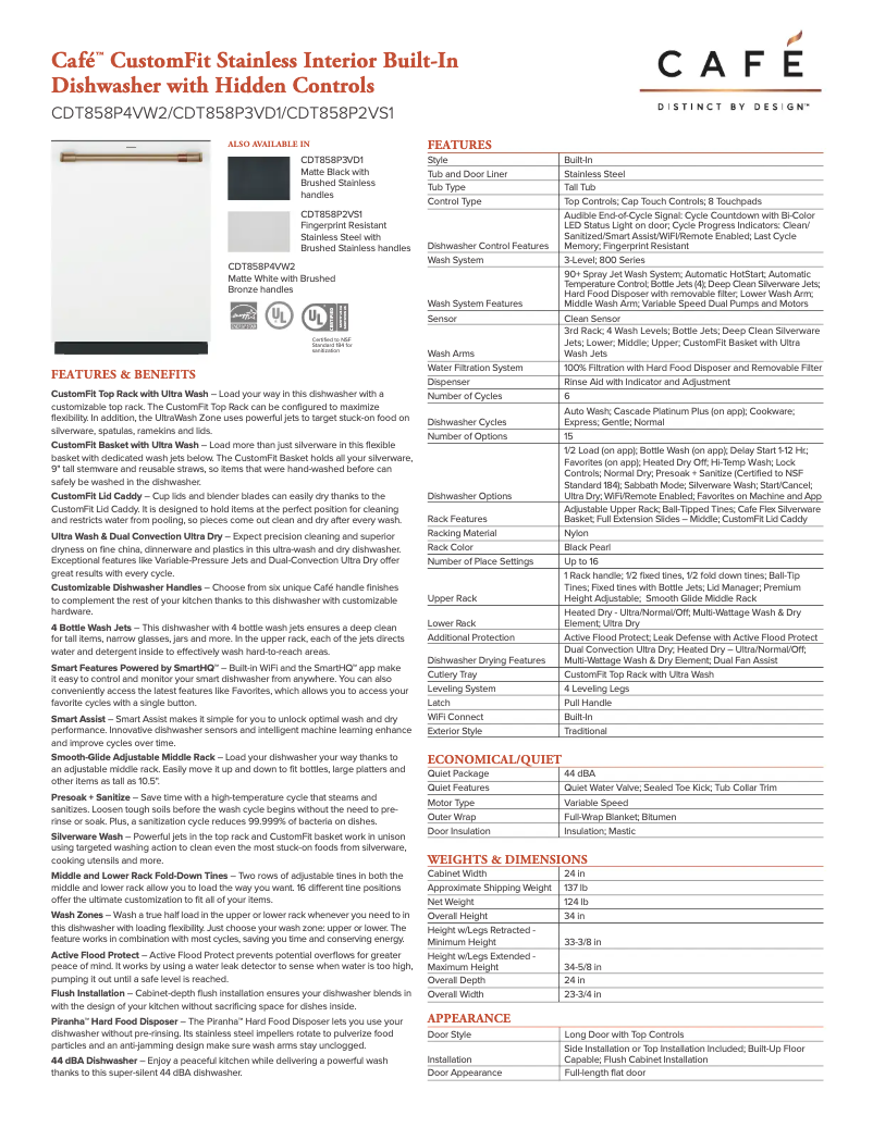Page 1 of the manual Technical Sheet Café CDT858P3VD1