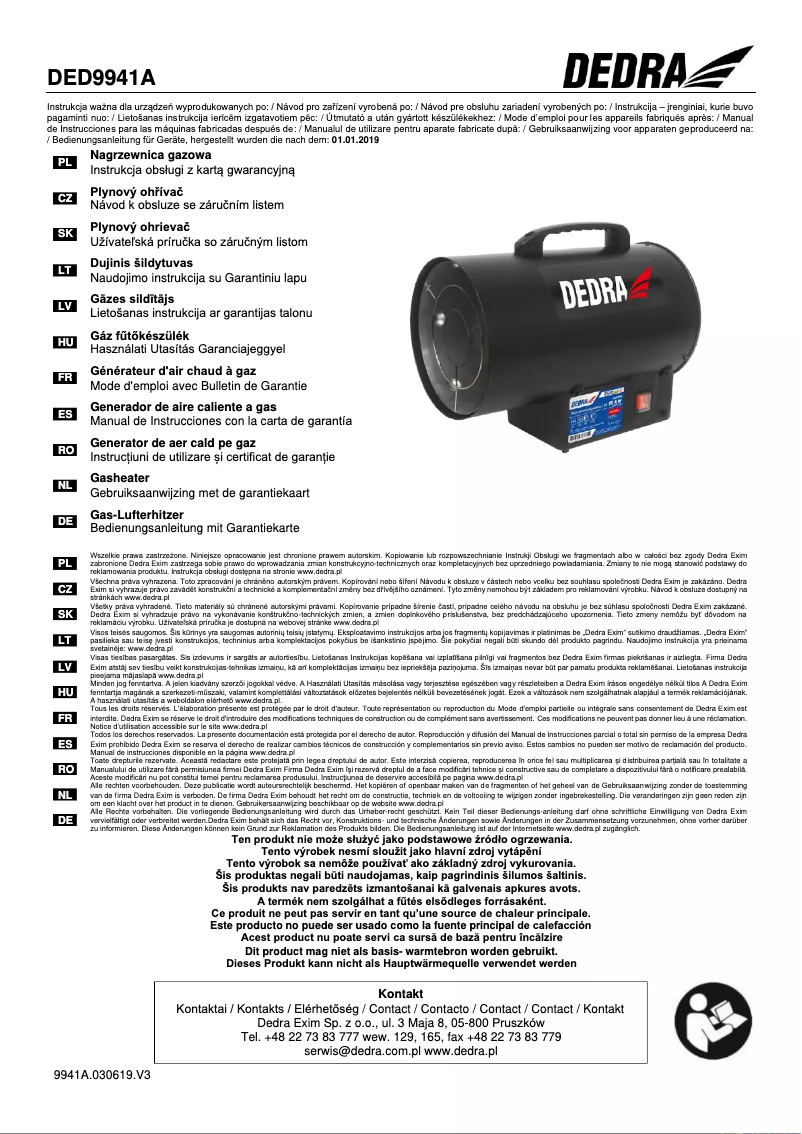 First page image of the manual for DED9941A