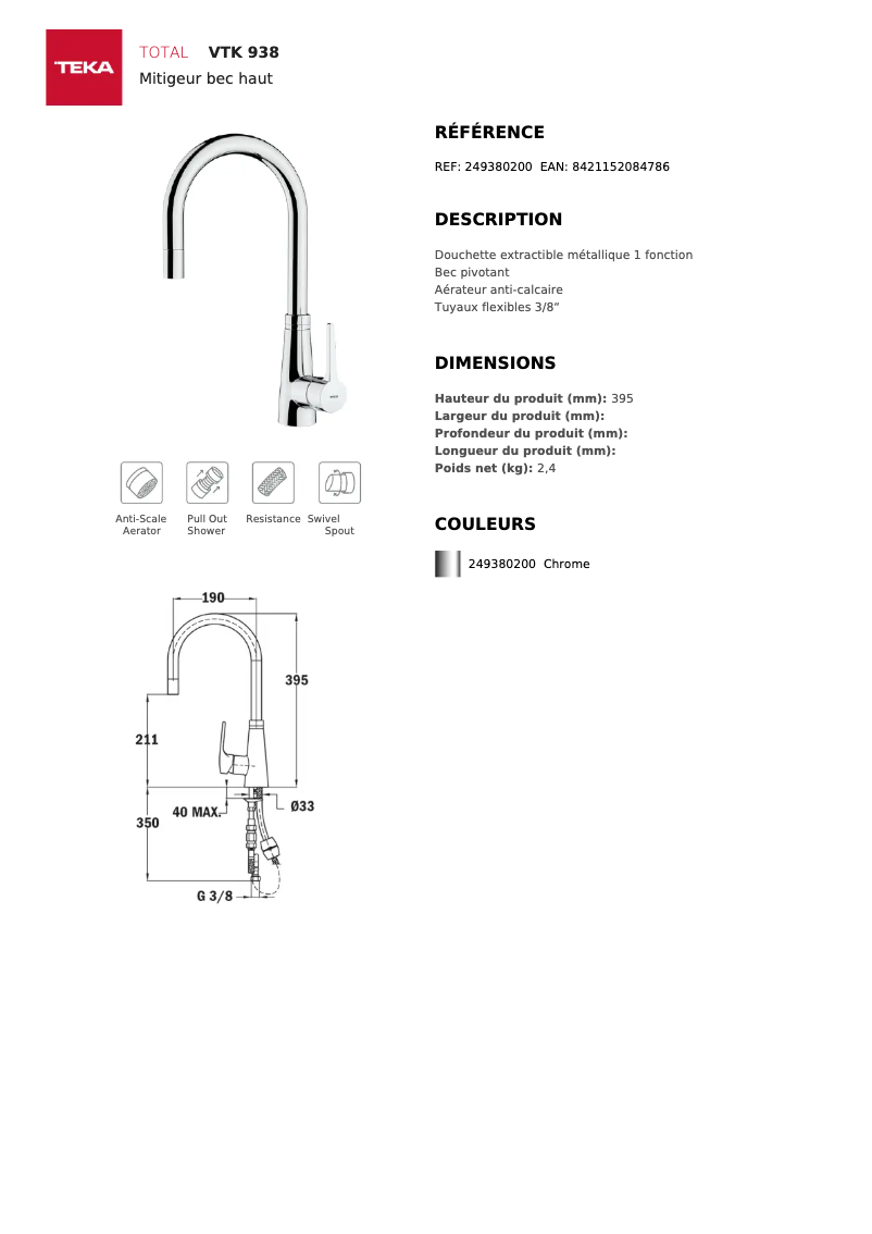 First page image of the manual for VTK 938