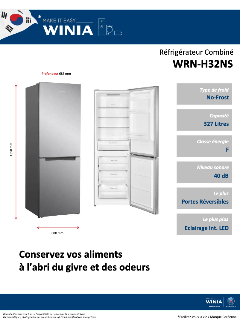 Page 1 of the manual Technical Sheet Winia WRN-H32NS