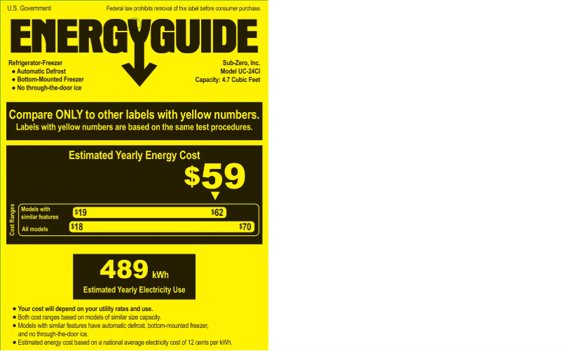 Page 1 of the manual Energy Label Sub-Zero UC-24CI