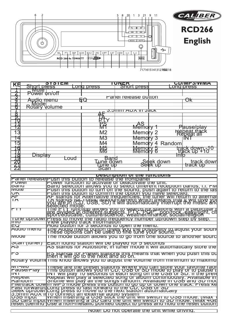 Page 1 of the manual User Manual Caliber RCD 266