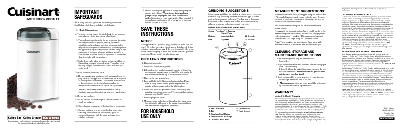 First page image of the manual for Coffee Bar DCG-20NR