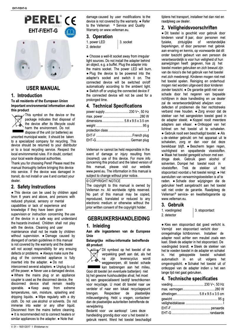 First page image of the manual for EHT-G