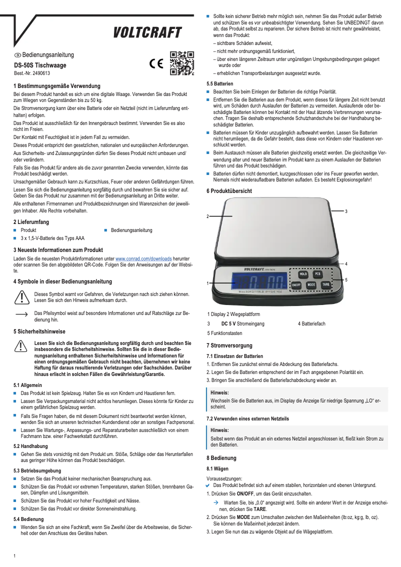 Page 1 of the manual User Manual Voltcraft DS-50S