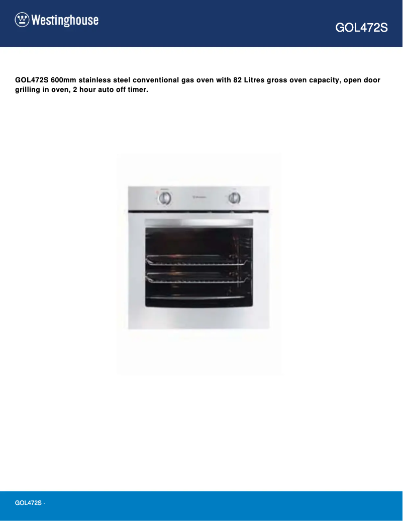 Page 1 of the manual User Manual Westinghouse GOL472S