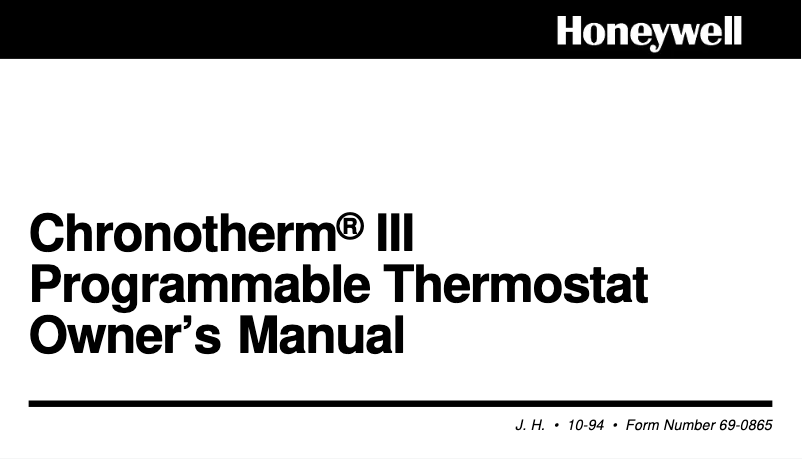 First page image of the manual for Chronotherm III 69-0865