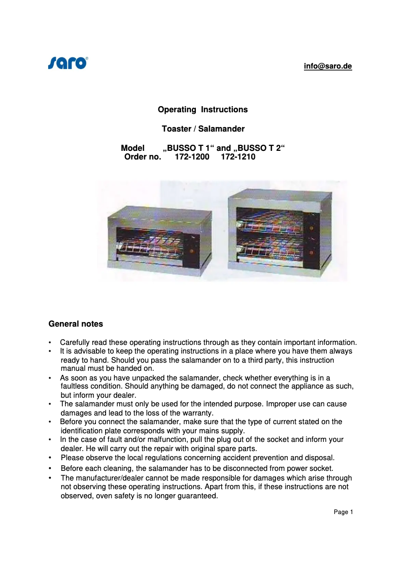 Image de la première page du manuel de l'appareil BUSSO T1