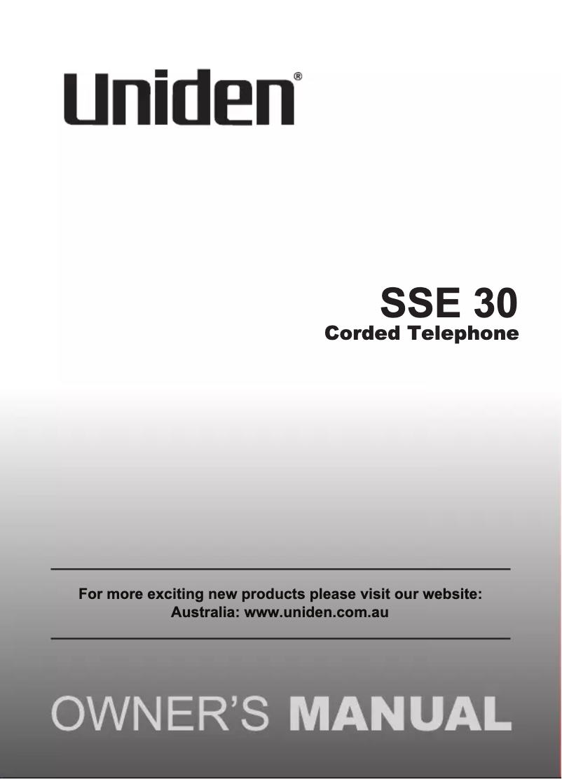 Page 1 of the manual User Manual Uniden SSE30
