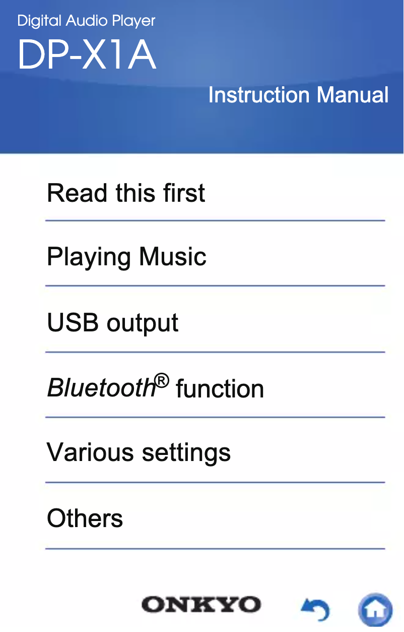 Page 1 of the manual User Manual Onkyo DP-X1A