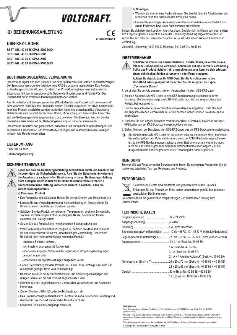 First page image of the manual for CPAS-1000